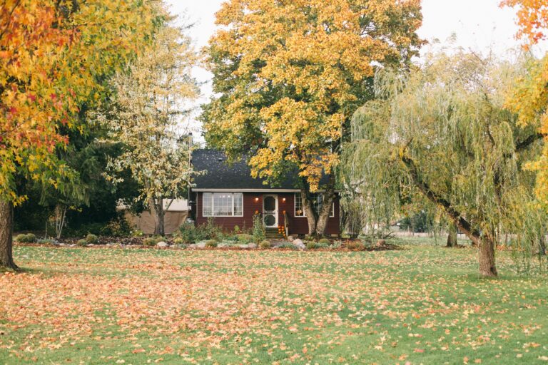 Photo of a red cottage on a homestead in the country