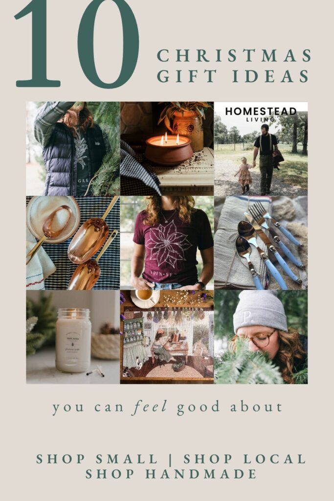 Pinnable image showing 10 christmas gift ideas you can feel good about, shop small, shop local, shop handmade