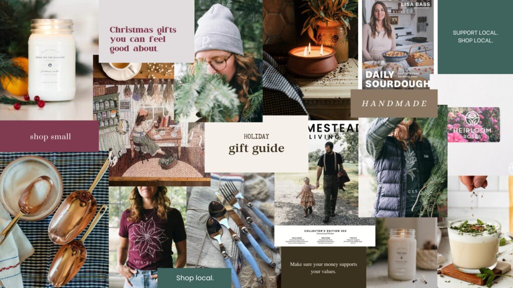 Image showing a holiday gifts guide you can feel good about, shop local, shop handmade, shop small.